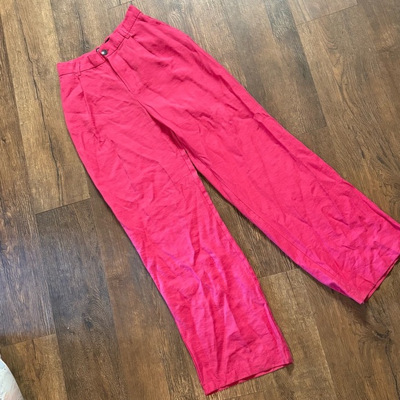 Zara hot pink high rise wide leg pleated pants - Picture 3 of 6